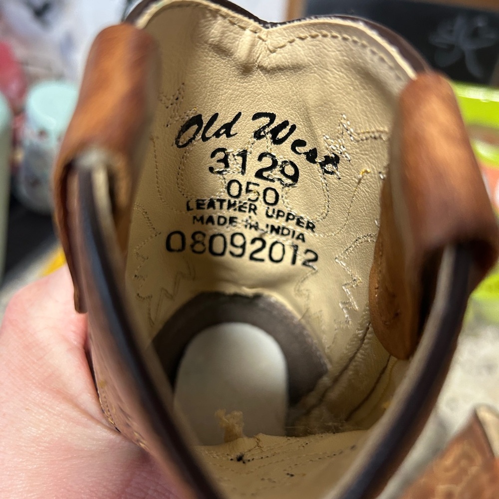 Old West Tan Leather Cowboy Boots with Brown Accents Toddler 5 - Picture 7 of 7